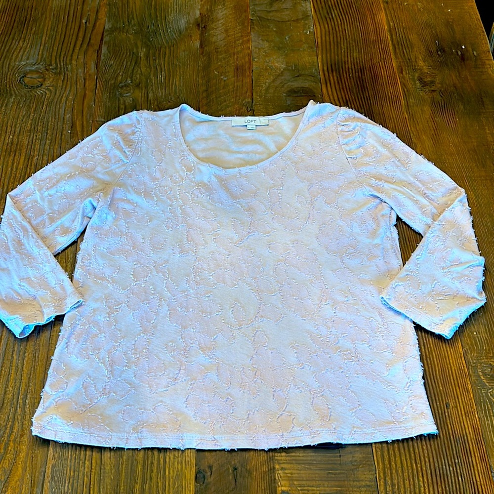 Loft Long Sleeve Shirt Pale Pink Floral Design Size L